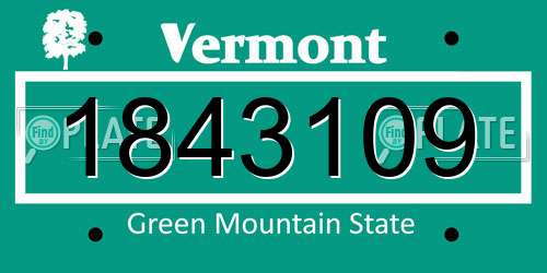 1843109 Vermont License Plate