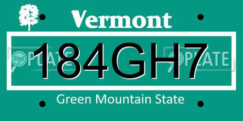 184GH7 Vermont License Plate
