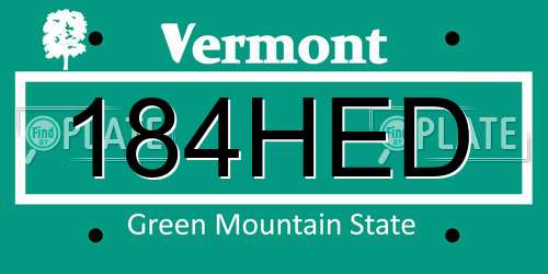 184HED Vermont License Plate