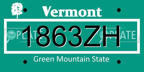 1863ZH Vermont License Plate