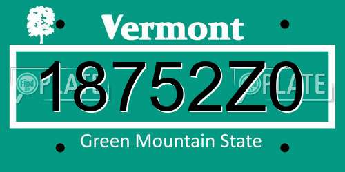 18752Z0 Vermont License Plate