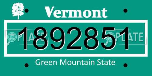 1892851 Vermont License Plate