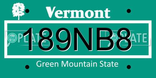 189NB8 Vermont License Plate