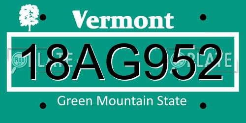 18AG952 Vermont License Plate