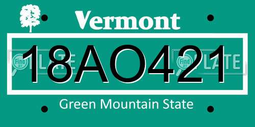18AO421 Vermont License Plate