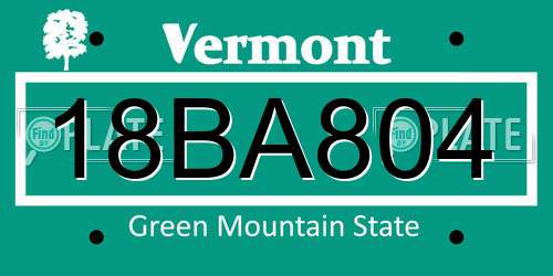 18BA804 Vermont License Plate