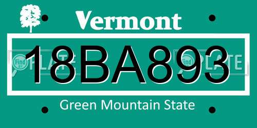 18BA893 Vermont License Plate