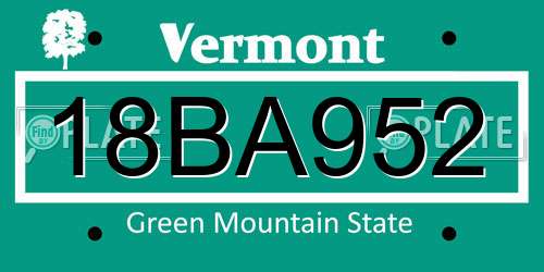 18BA952 Vermont License Plate