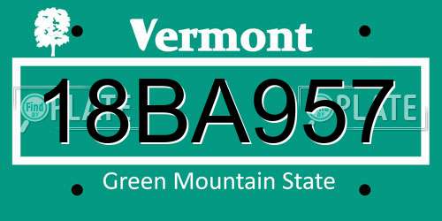 18BA957 Vermont License Plate