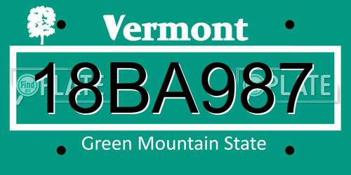 18BA987 Vermont License Plate