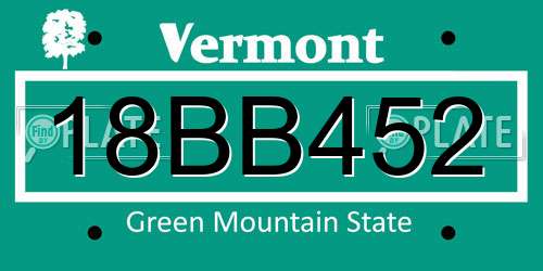 18BB452 Vermont License Plate