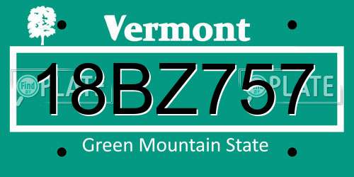18BZ757 Vermont License Plate