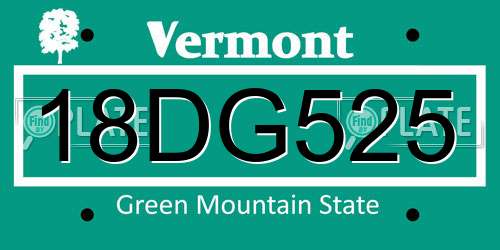 18DG525 Vermont License Plate