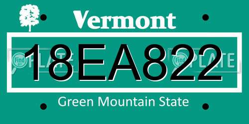 18EA822 Vermont License Plate