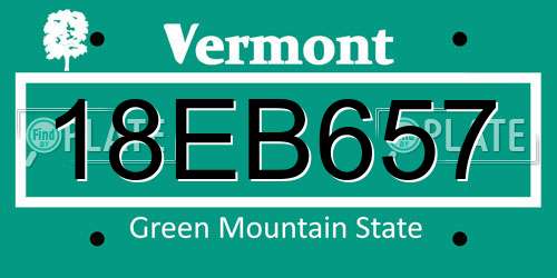 18EB657 Vermont License Plate