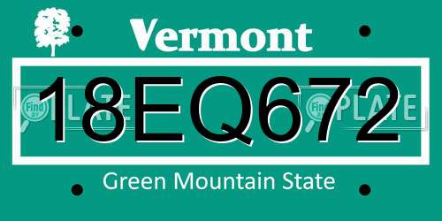18EQ672 Vermont License Plate