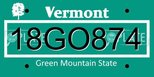 18GO874 Vermont License Plate