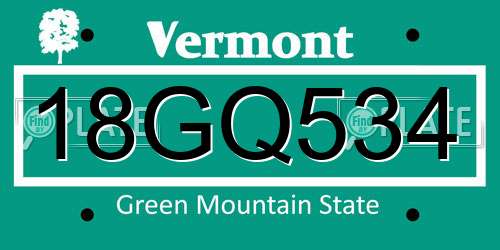 18GQ534 Vermont License Plate
