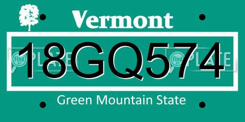 18GQ574 Vermont License Plate