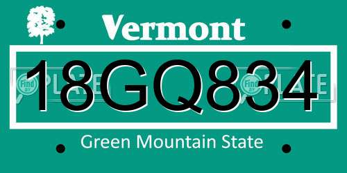 18GQ834 Vermont License Plate