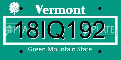 18IQ192 Vermont License Plate