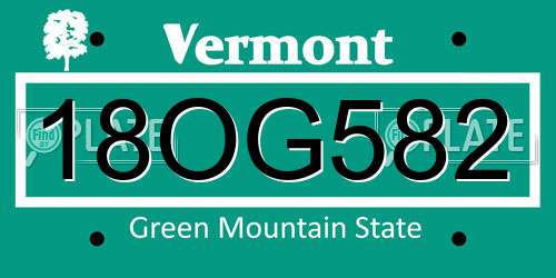 18OG582 Vermont License Plate