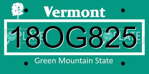 18OG825 Vermont License Plate