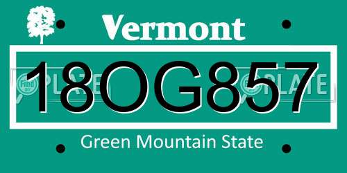 18OG857 Vermont License Plate