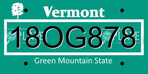 18OG878 Vermont License Plate
