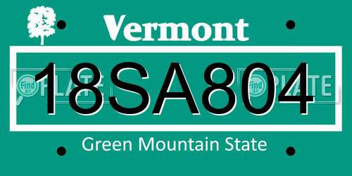 18SA804 Vermont License Plate