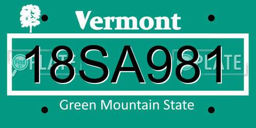18SA981 Vermont License Plate