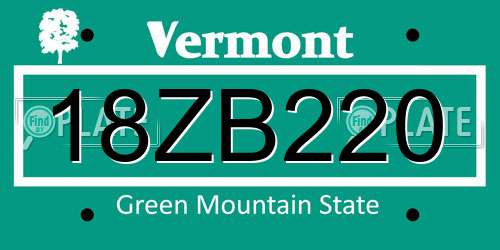 18ZB220 Vermont License Plate