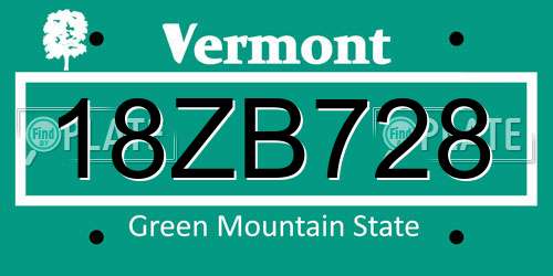 18ZB728 Vermont License Plate