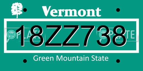 18ZZ738 Vermont License Plate