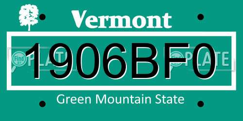 1906BF0 Vermont License Plate