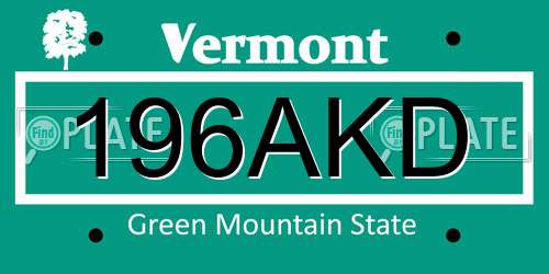 196AKD Vermont License Plate