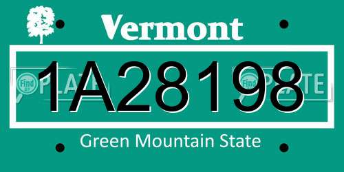 1A28198 Vermont License Plate
