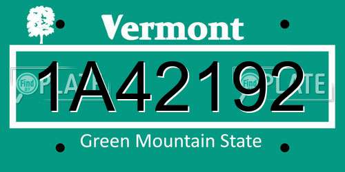 1A42192 Vermont License Plate