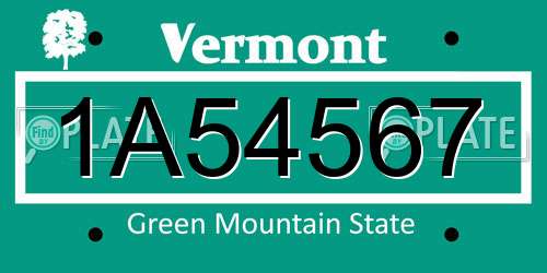 1A54567 Vermont License Plate