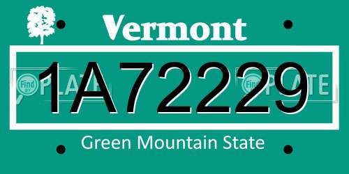 1A72229 Vermont License Plate