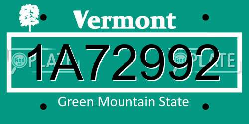 1A72992 Vermont License Plate