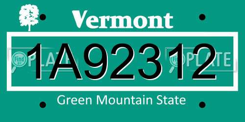 1A92312 Vermont License Plate