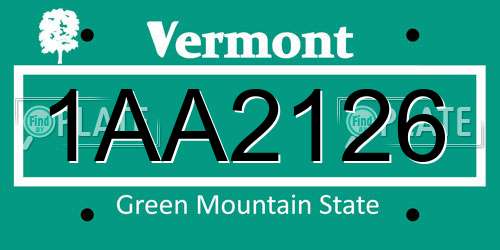 1AA2126 Vermont License Plate