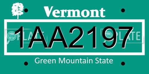 1AA2197 Vermont License Plate