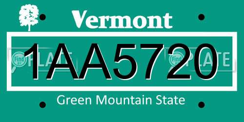 1AA5720 Vermont License Plate