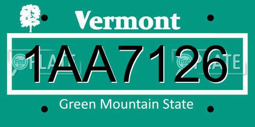 1AA7126 Vermont License Plate