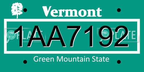 1AA7192 Vermont License Plate