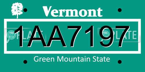 1AA7197 Vermont License Plate