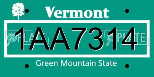 1AA7314 Vermont License Plate