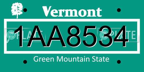 1AA8534 Vermont License Plate
